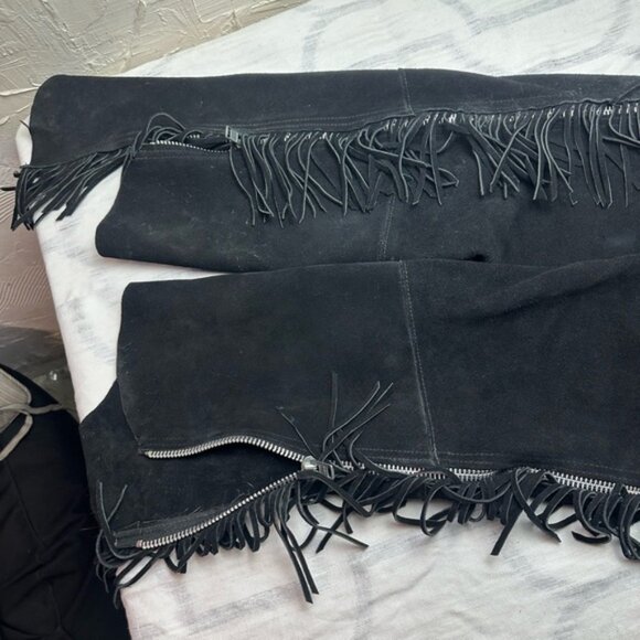 Black Fringe Leather Chaps - Picture 3 of 8
